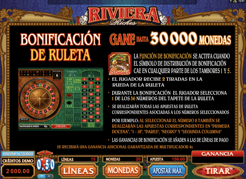 Riviera Riches bonus